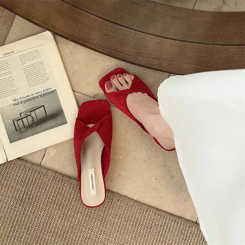 Summer Women Square Toe Thick Heel Slippers Fashion Floral Dress Slide Ladies Outdoor Beach Sandalias 250528