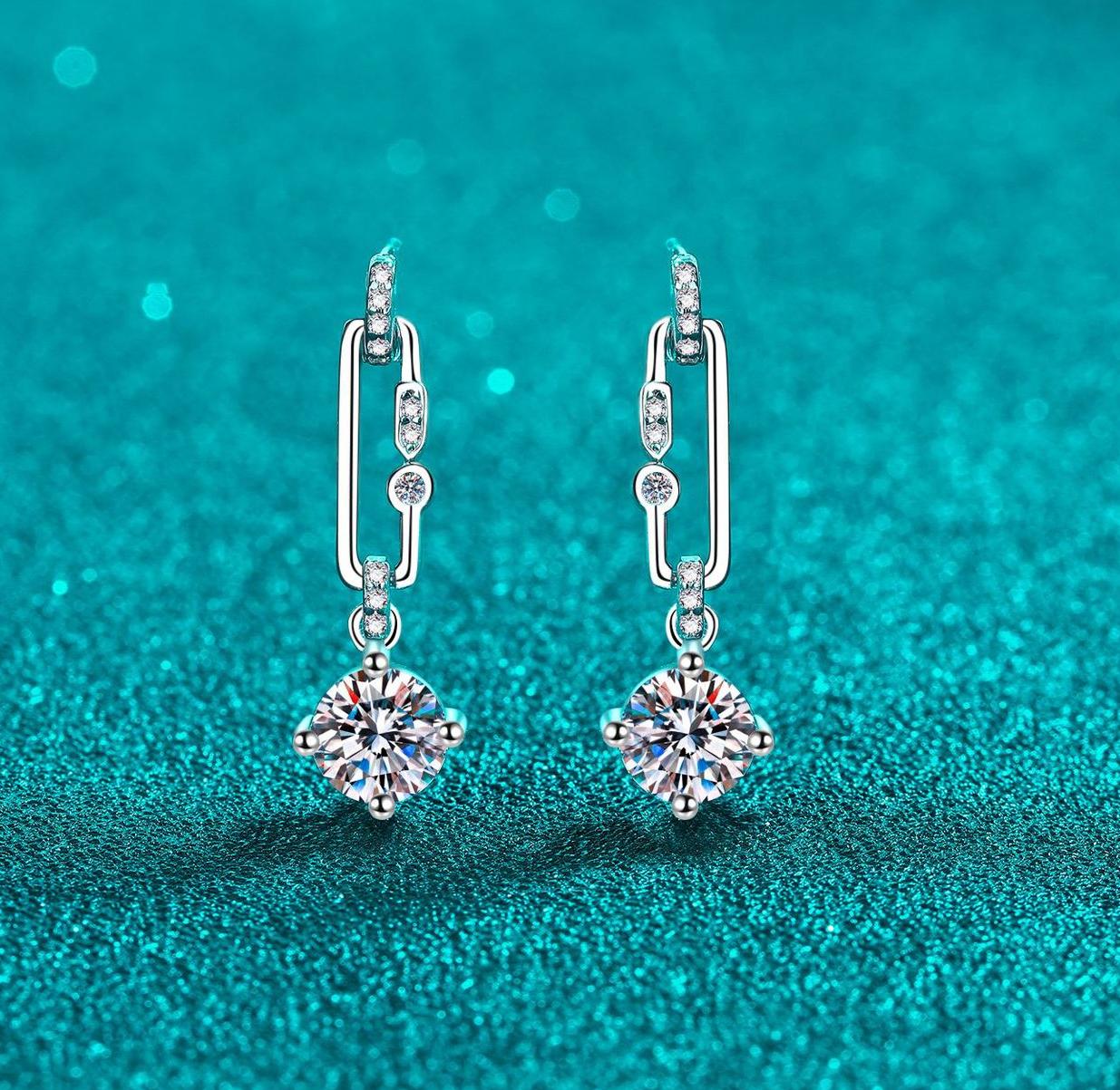 925 Silver Moissanite Paperclip Dangle Earrings PT950 Plated Elegant and Stylish for Women