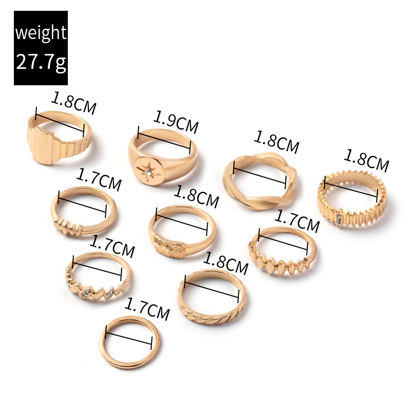 New European and American Style ten piece Set of Octagram shaped Diamond inlaid Knuckle Rings for Women
