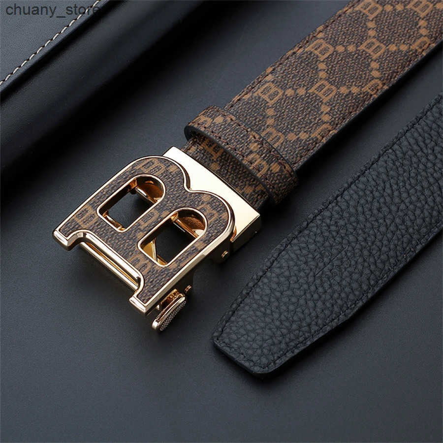 New Automatic Buckle Men Belt Fashionable B-Shaped Casual Business Belt Classic Letter Automatic Buckle PU Leather Belt z250602