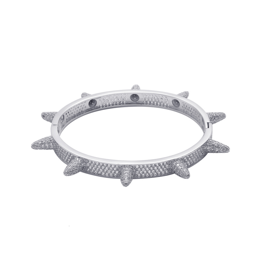 Hip Hop Bracelet for Men with Moissanite Rivets Punk Heavy Metal Bracelet Hip Hop Trendy Brand Personality Bracelet Accessories moissanite