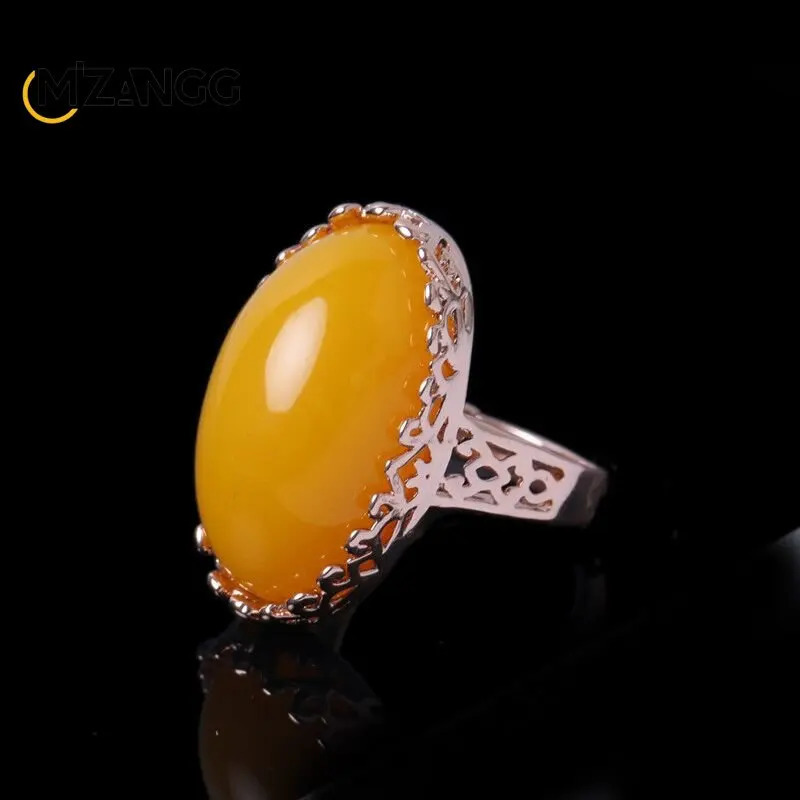 Natural Amber Silver Ring Adjustable Mens Women Blood Amber Rings Charm Advanced Fashion Jewelry Gifts Ladies Beeswax Mens Ring 250526