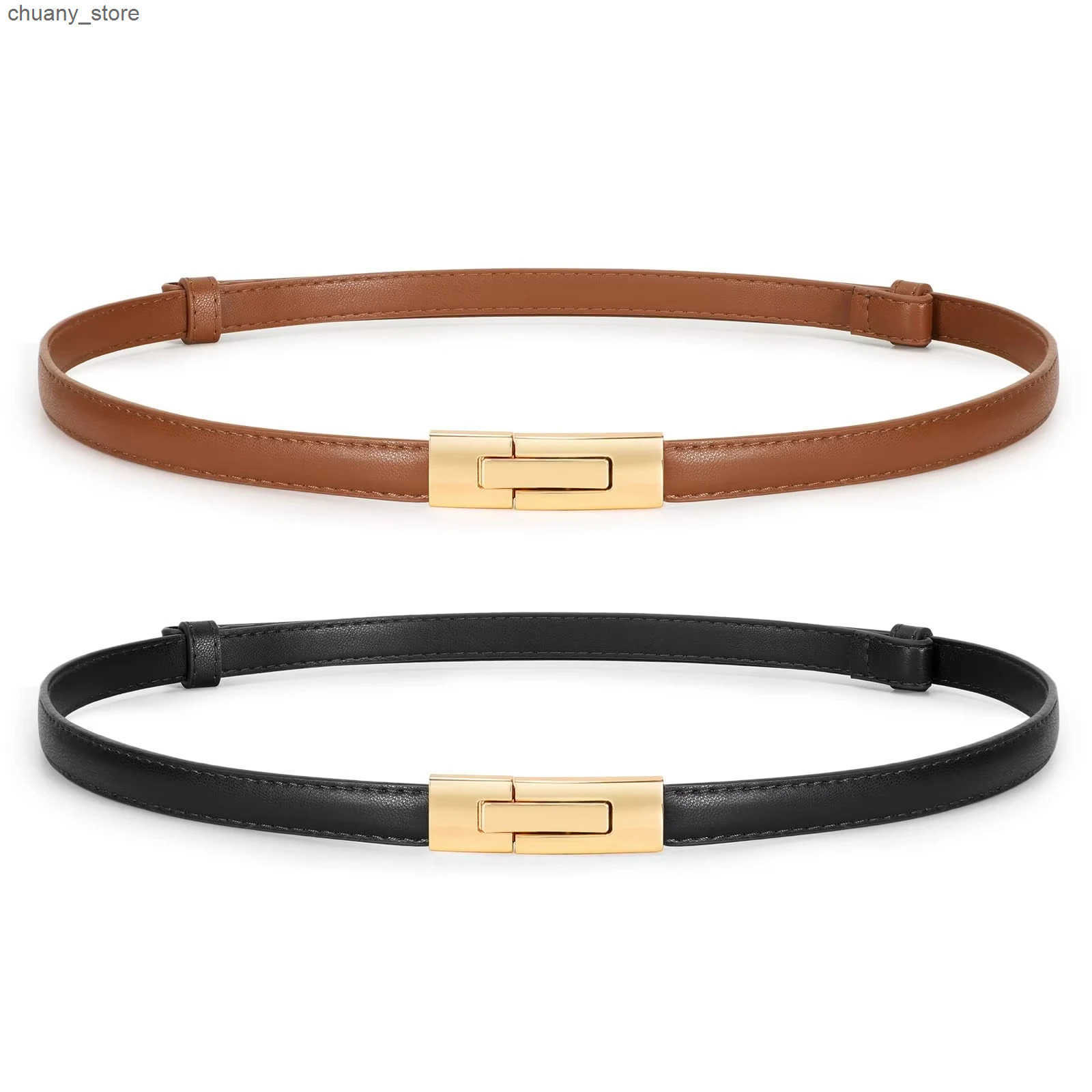 Womens Adjustable Multifunctional Leather Belt with Square Metal Buckle Casual Slim Design for Daily Wear z250602