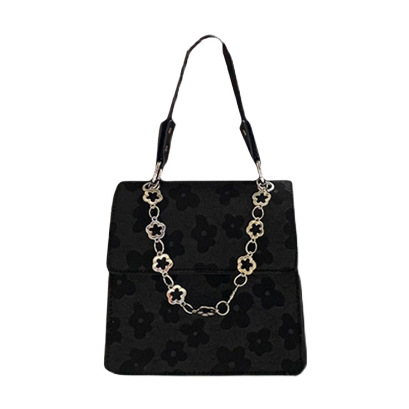 designer Fashion Plum Blossom Pattern Chain Bag for Women Korean Style Niche Black Printed Handbag Versatile Crossbody Bag for Women 2025 New