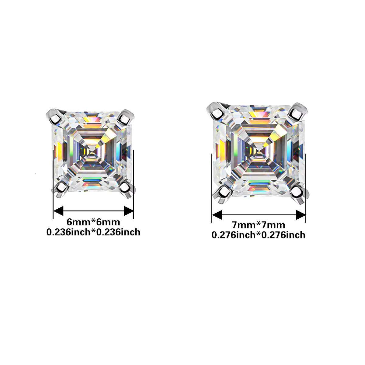 Asscher Cut Moissanite Stud Earrings 1ct 2ct 4-Prong 925 Silver Platinum Plated | Womens Classic Earrings Gift Fast Shipping