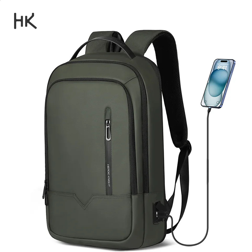 HK Business Mens Backpack Minimalist 15.6 Laptop Bags Waterproof Travel Backpack Expandable Office School Backpacks With USB 250530