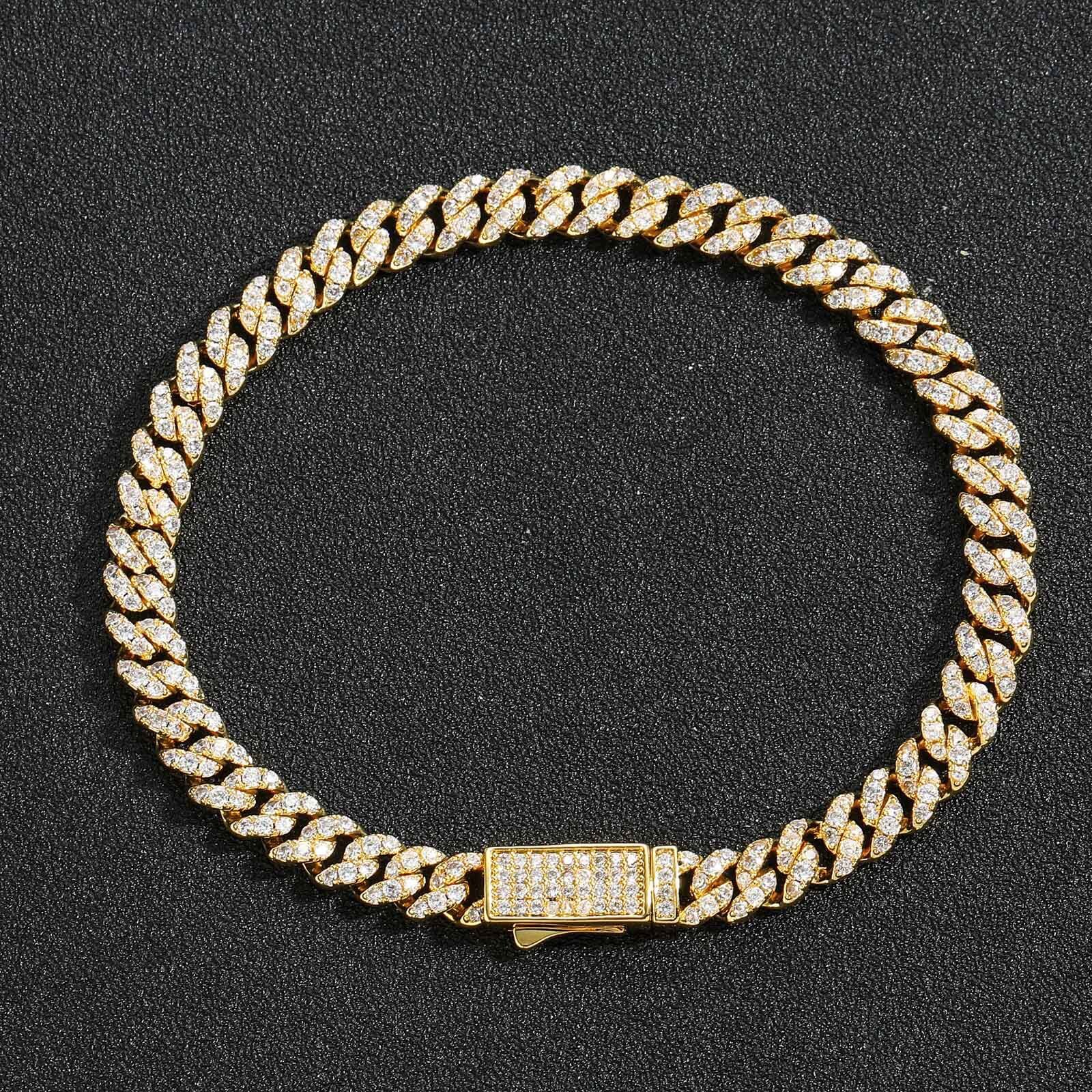 Hip hop bracelet 6mm Cuban chain spring buckle single row Moissanite personality versatile simple mens hip-hop accessory moissanite