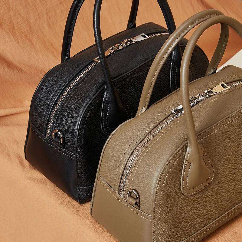 Hifashion Vintage Genuine Leather Bowling Tote Handbags For Women 2025 Designer Top Handle Ladies Shoulder Crossbody Bags
