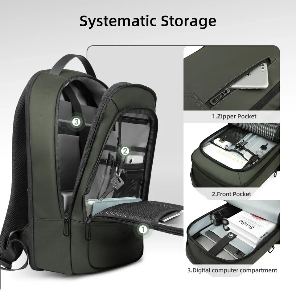 HK Business Mens Backpack Minimalist 15.6 Laptop Bags Waterproof Travel Backpack Expandable Office School Backpacks With USB 250530