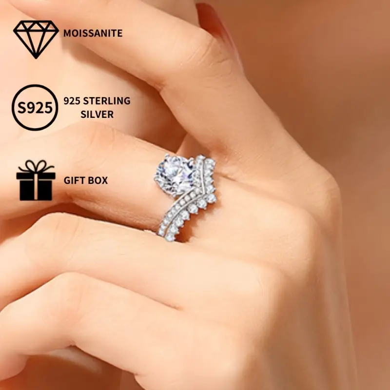 2CT D color VVS1 Moissanite ring S925 sterling silver crown design classic trendy princess wedding ring accessory for your baby and sister