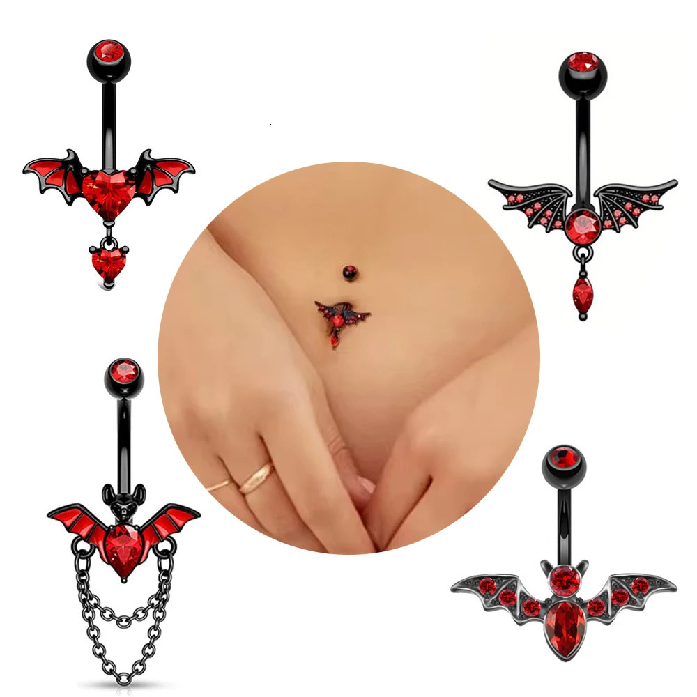 14G Stainless Steel Belly Piercing Jewelry Gothic Bat CZ Belly Button Rings Halloween Navel Ring Fashion Trendy Body Jewelry 250530