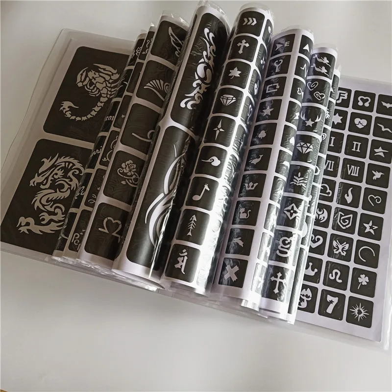 40 Sheet 1000 Maps Airbrush Glitter Tattoo Stencil Woman Girl Kids Drawing Template Small Flower Butterfly Cartoon Stencil 250530