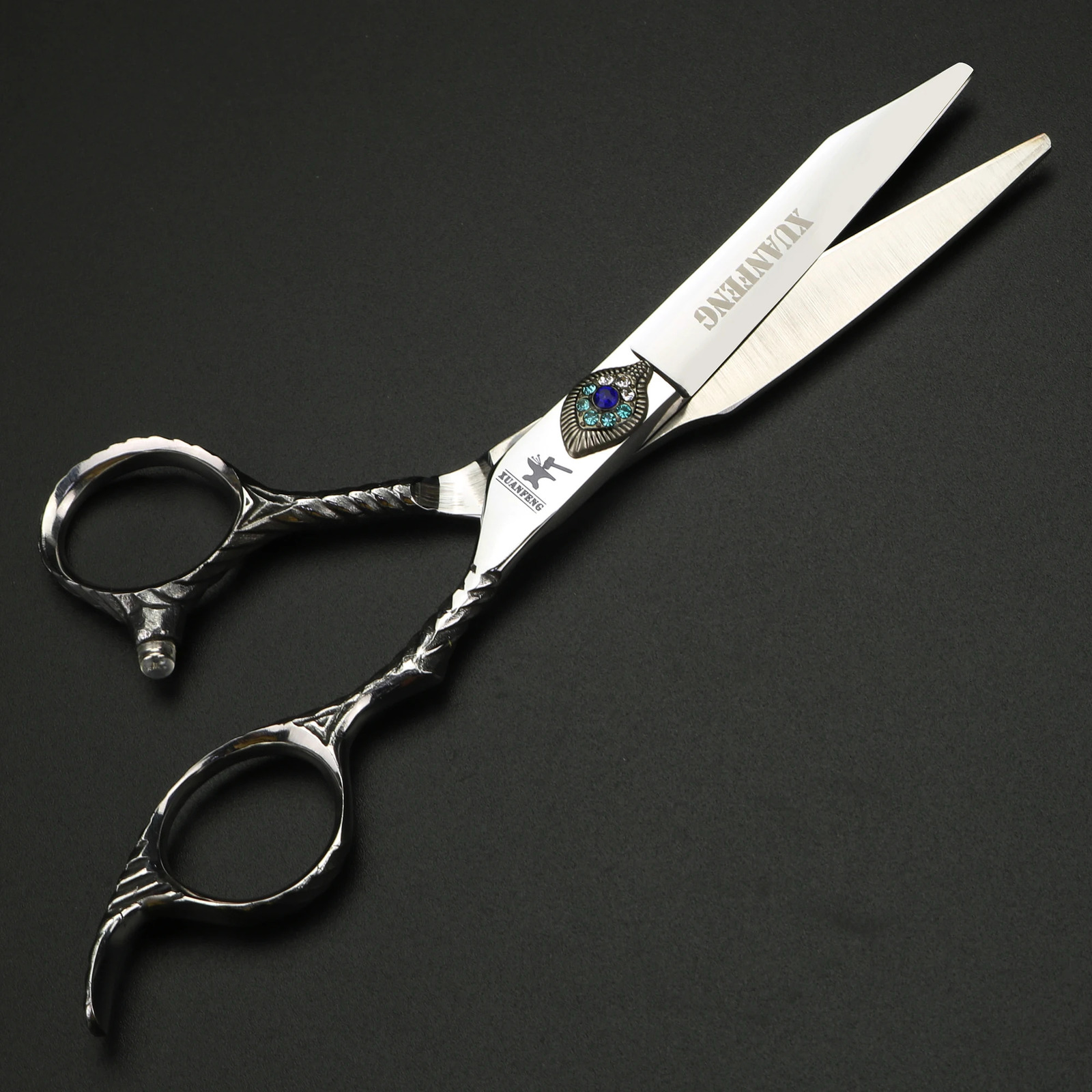 Silver Peacock Screw Barber Cutting and Thinning Scissors 6-inch Japanese 440C Steel Hair Scissors 250530