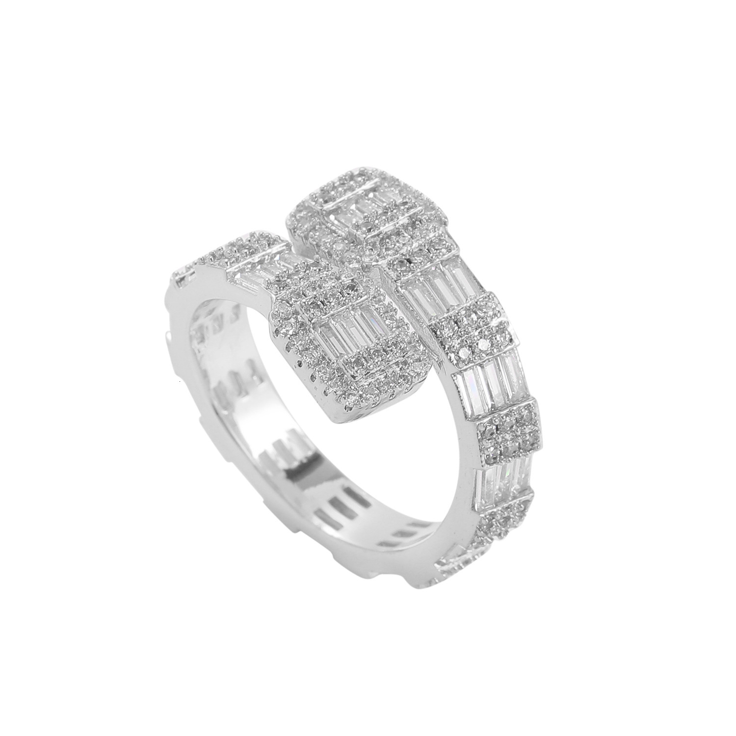 Hip Hop T Square Moissanite Ring Opening Geometry Ring 18K Gold Electroplated Copper Micro Inlay Mens and Womens Fashion Jewelry moissanite