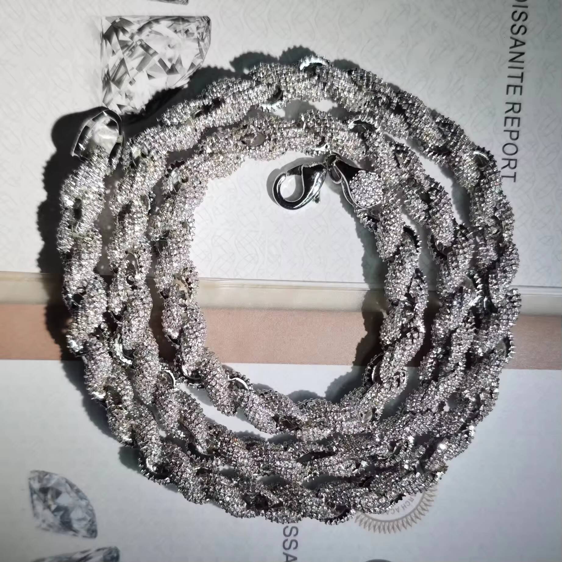 VVS1 D Color Silicon Stone Bracelet Men's Jewelry Hip Hop S Sier Necklace Cuban Iced Out Tennis Rope Chain