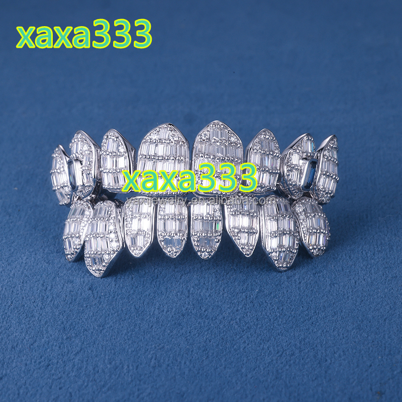 Custom S925 Silver 10K 14K 18K Solid Gold Grillz Teeth Iced Out Emerald Cut VVS Moissanite Lab Natural Diamond Grillz for Teeth