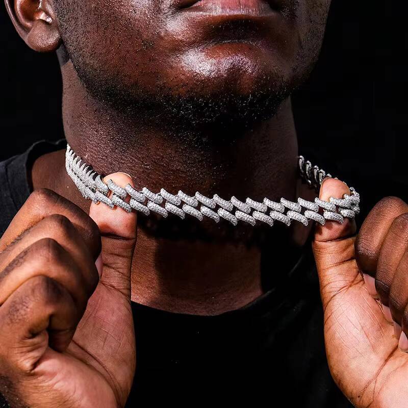 Hip hop jewelry necklace ice out Moissanite Cuban men's chain