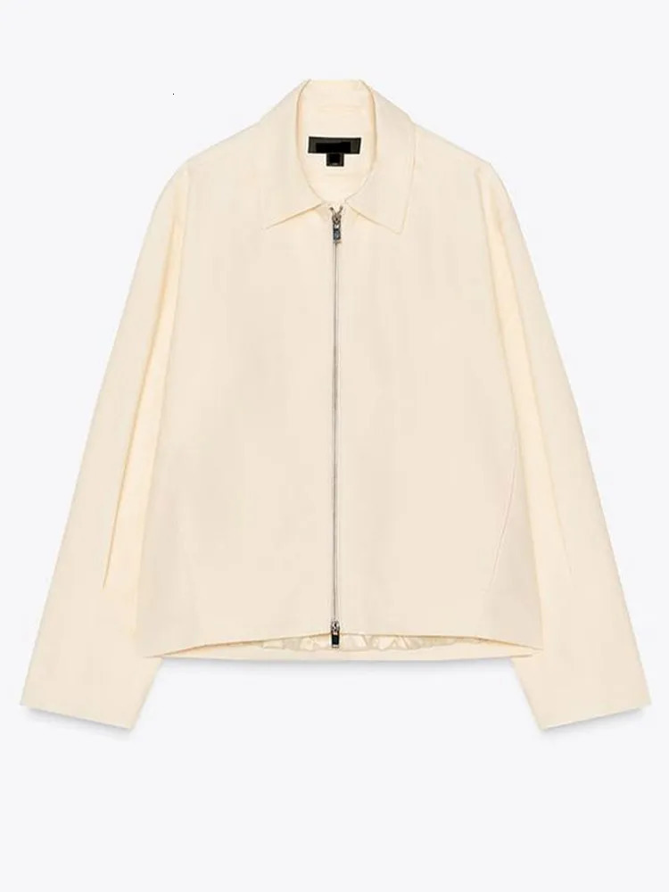 Street Womens Jacket Zipper White Lapel Long Sleeve Female Loose Coats Female 2025 Spring Fall Lady High Street Outwears 250530