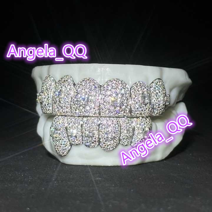 Custom Big Stone Grillz 8 on 8 Deep Perm Cut VVS Moissanite Hip Hop Grillz Iced Out S925 18k White Gold Moissanite Grillz Custom