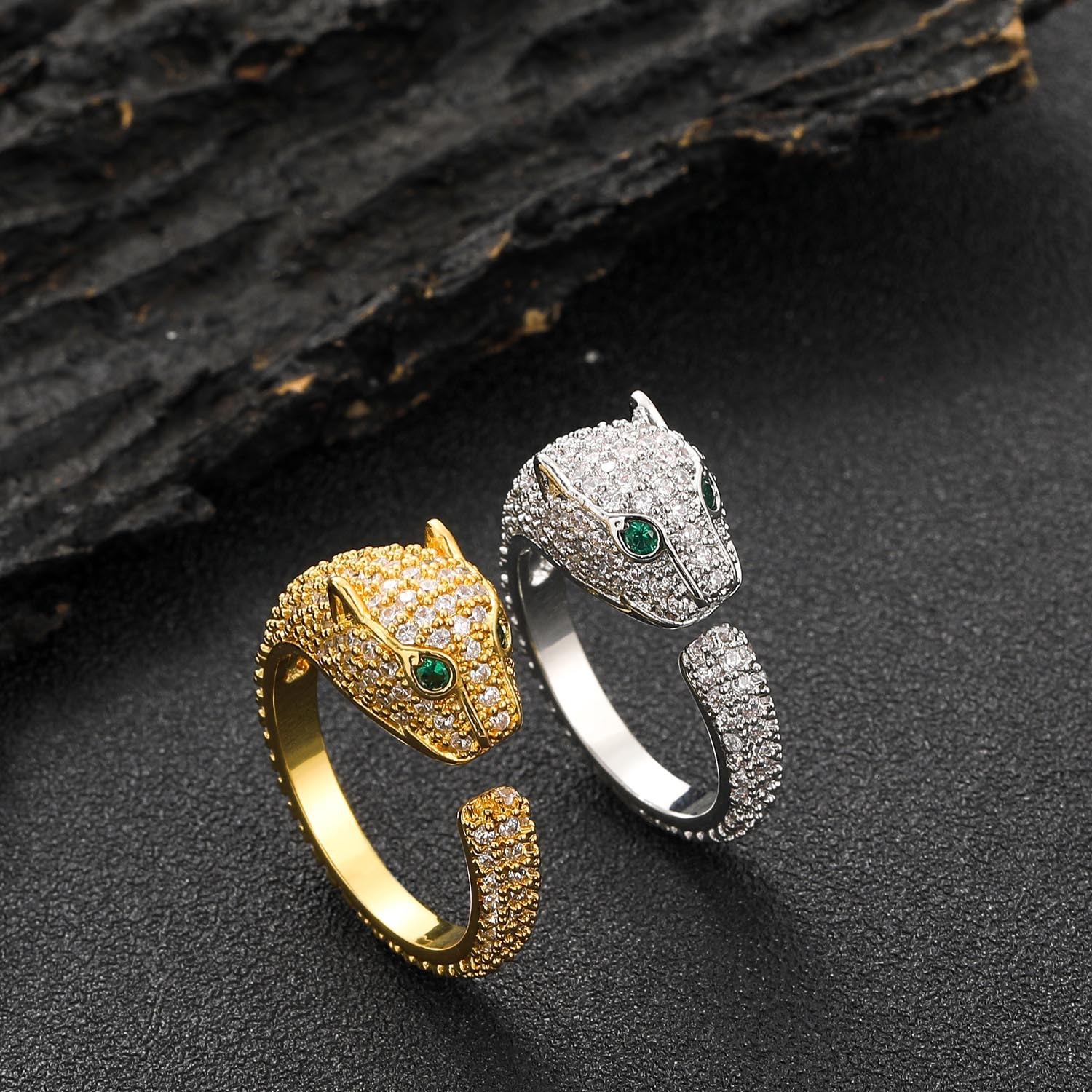 New Hip Hop Mens Leopard Ring Micro Inlaid Moissanite Personalized Open End Ring Jewelry moissanite