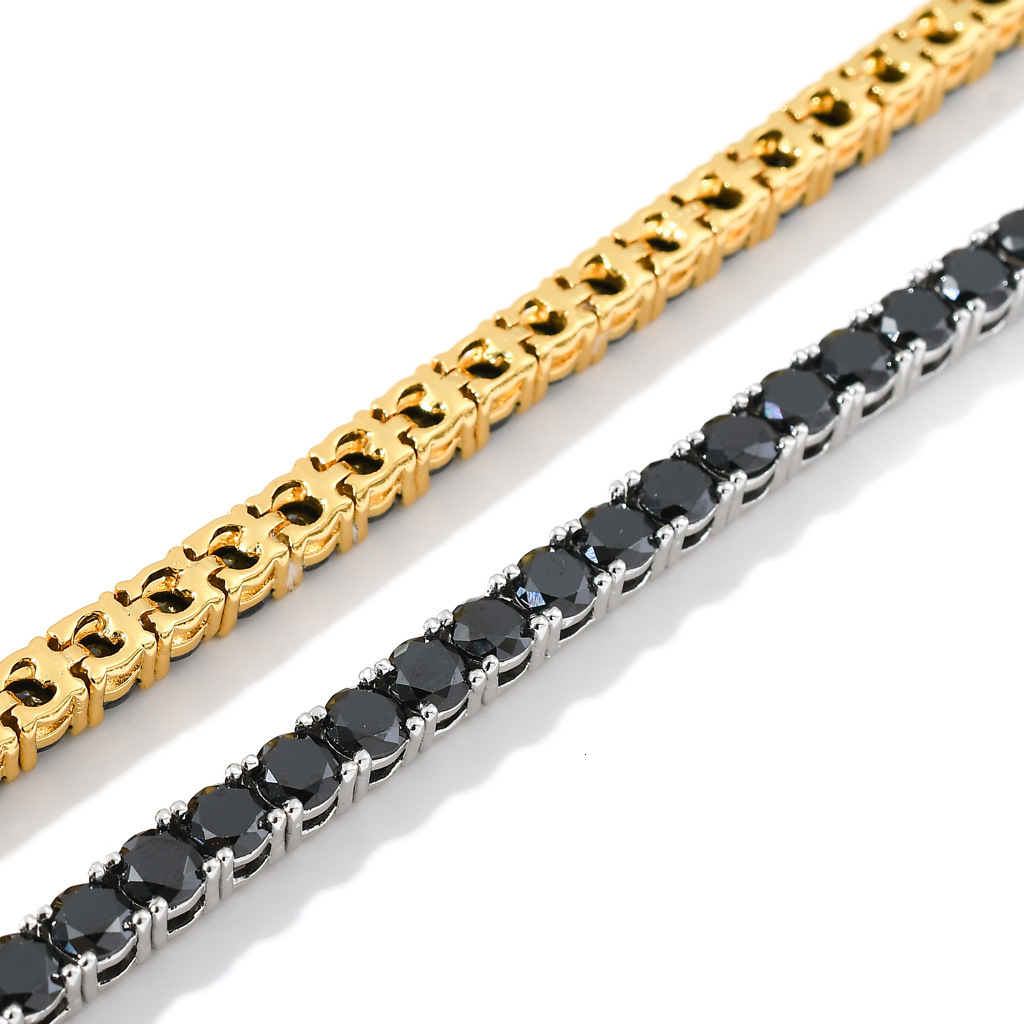 Necklace Hip Hop Gun Black Tennis Chain Black Moissanite 4mm Single Row Moissanite Bracelet Tennis Chain moissanite