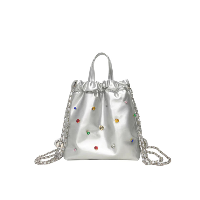 designer New Silver Niche Colorful Gemstone Chain Backpack Diamond Handbag Simple Versatile Drawstring Handbag