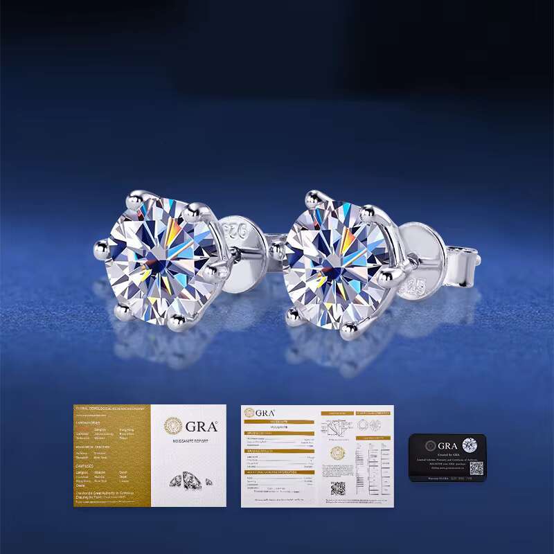 Hot Selling Trendy 925 Silver Moissanite Diamond Stud Earrings 5mm 6.5mm 8mm White Gold for Wedding Gift