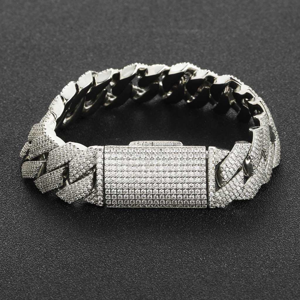 Meisa New Hip-Hop 18MM Four-Row Moissanite Diamond Cuban Chain Personality Trendy Bracelet for Men Micro-Paved Hip-Hop Chain moissanite