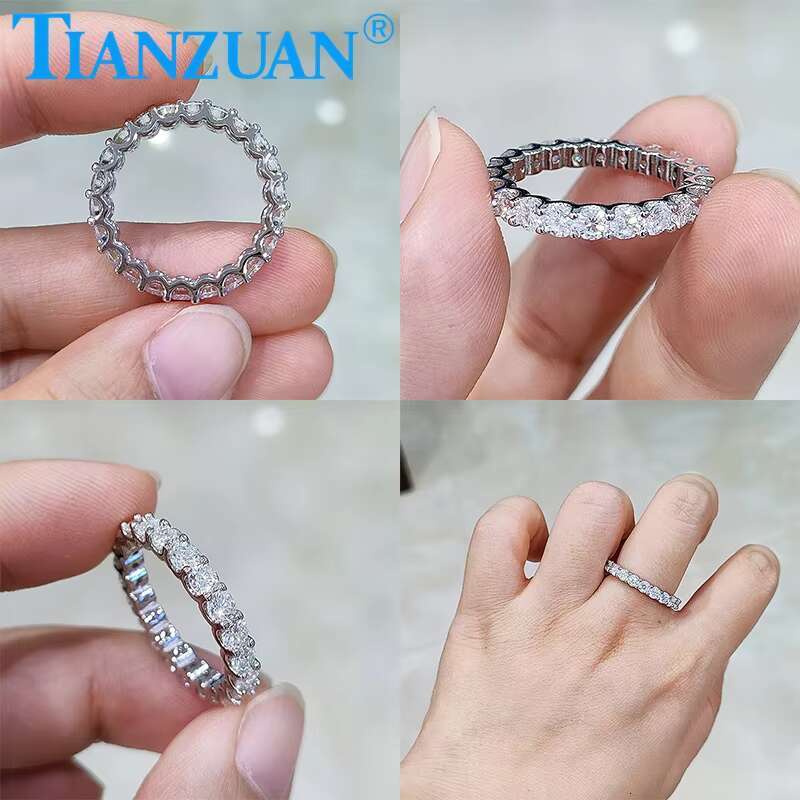 0.1ct 3mm Round White Moissanite Ring Eternity Band Ring 925 Sterling Silver Jewelry Rings Engagement Wedding Dating Gift Women