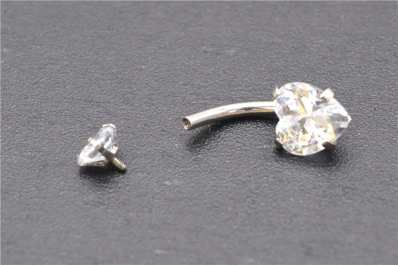 14G CZ Zircon Heart Steel Navel Piercing Ring 12mm Curved Barbell Belly Button Bar Women Accessories pircing ombligos 250530