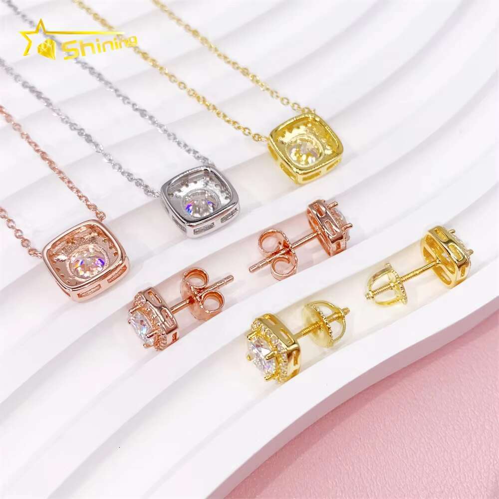 18K Gold Plated Pendant Moissanite Necklace Jewelry Set Italian Gold Plated Earrings Jewelry Sets for Women