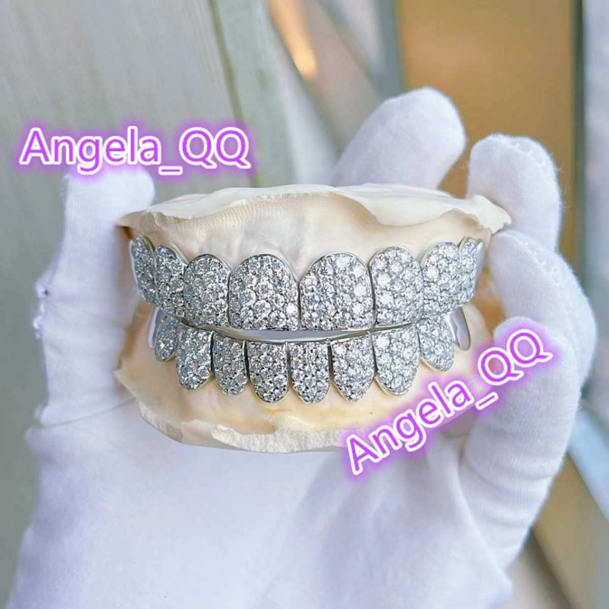 925 Silver Hip Hop Jewelry Honeycomb Teeth Grilliz With Custom Rich Ice Out Moissanite Diamond Grillz