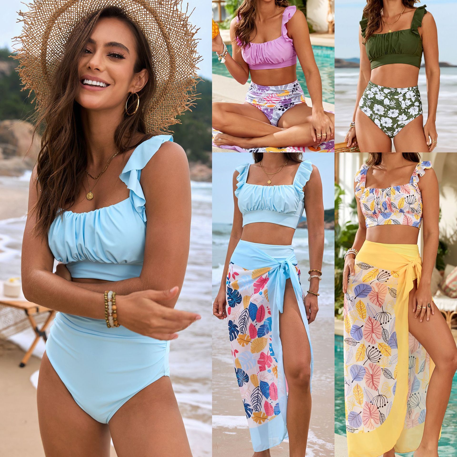 Outdoor Summer Beach Sexy Womenfree Shipping 2025 New Designer Shoes 2025 New Flyedge Lotus Leaf Three Piece Set Swimsuit Split Bikini