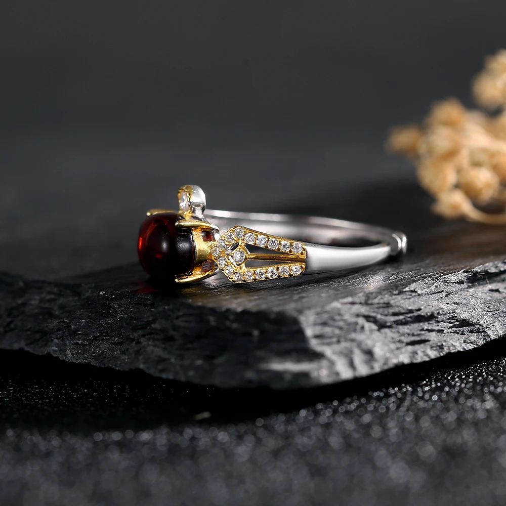 925 Sterling Silver Womens Ring with 8*6mm Natural Gems Blood Amber Adjustable Open Bands Jewelry for Daily Wear Birthday Gift 250526