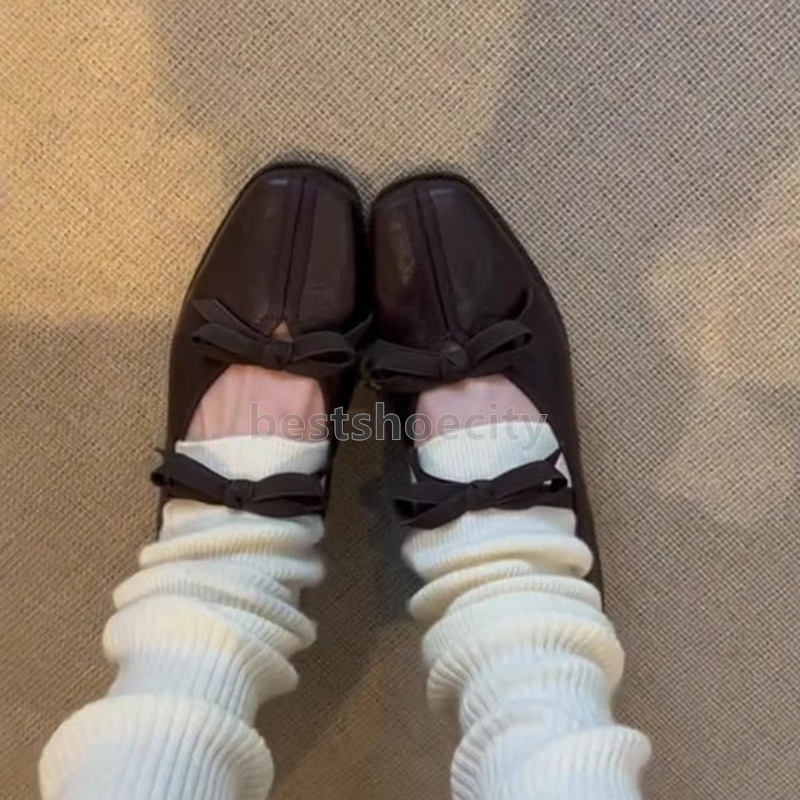 2025 ballet flats heels designer loafers Retro bow strappy Mary Jane shoes balck brown leather sandals daily comfort Soft Sole fashion Anti slip women