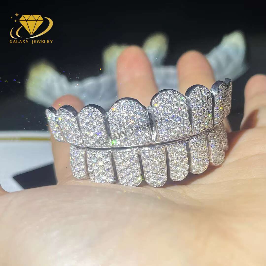 Custom Hip Hop Teeth Grillz Perm Cut Straight Sculpt 8 Top 8 Bottom S925 Iced Out Moissanite Grillz