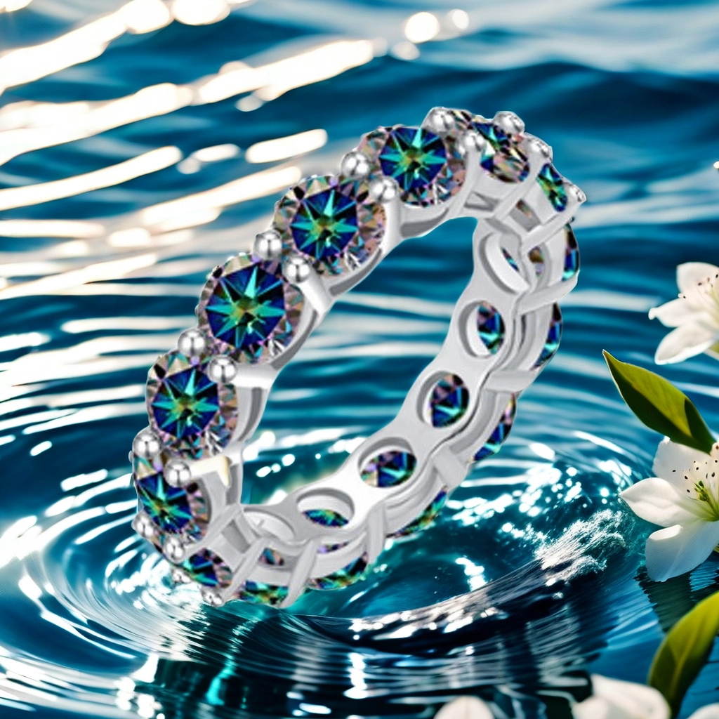 S925 sterling silver full circle 0.5CT colorful Moissanite fashionable artificial diamond band ring Fashionable individual best-selling style jewelry 
