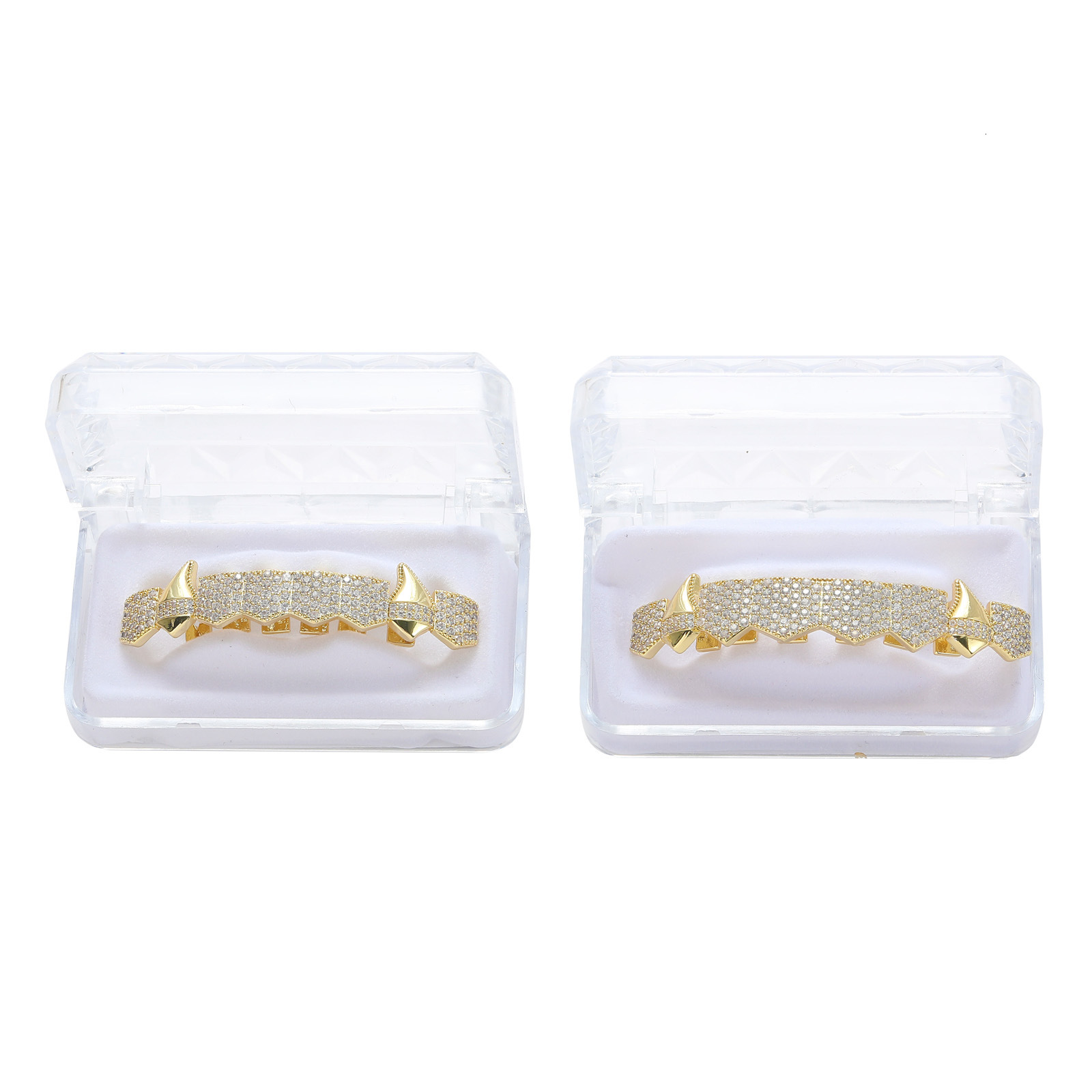 Halloween Vampire Sharp Teeth Hip Hop 8 Sharp Teeth Set Grills Copper Diamond Hip Hop Teeth Set moissanite