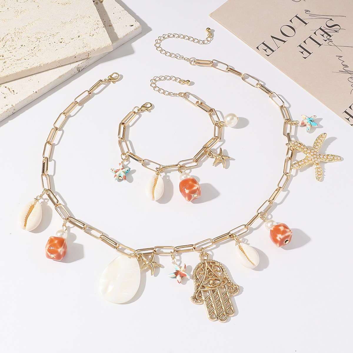 Starfish Pearl Fashion Set French Pendant Palace Style Clavicle Chain Necklace