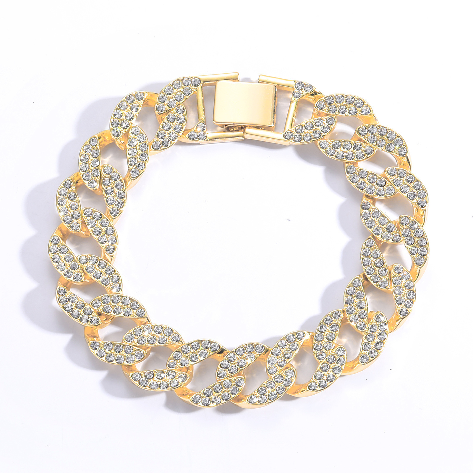 Bracelet mens hip hop 15mm full diamond CUBAN CHAIN personalized mens trendy hip hop accessories moissanite