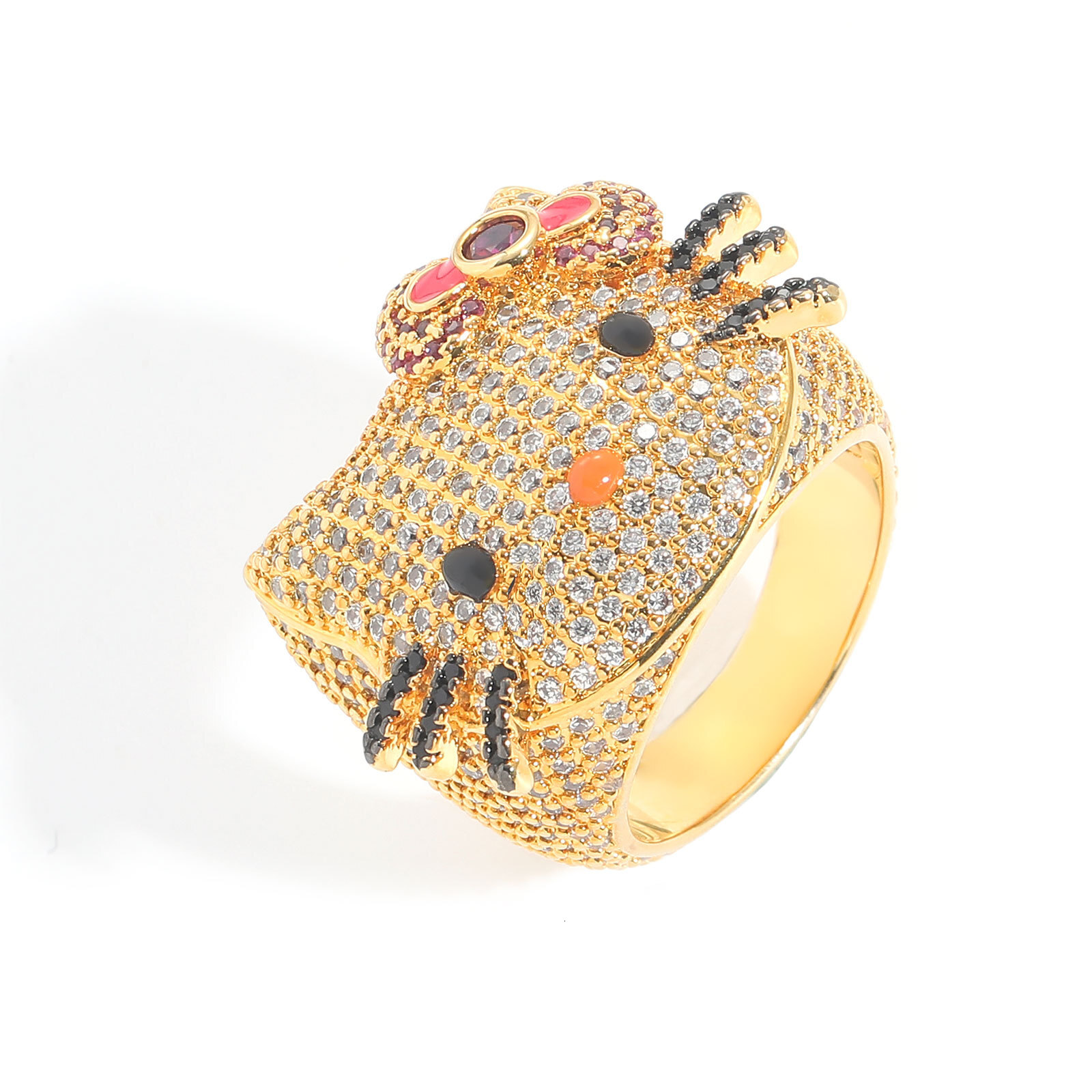 New Hip-Hop Cat Ring Cute Cartoon Couple Rings for Men and Women Micro-Paved Moissanite Cat Ring moissanite
