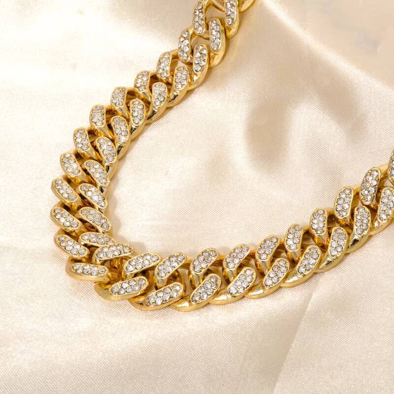 Hip hop Jewelry Plated Iced CZ Pin Necklace Cuban Chain 12mm White Gold Sier Fashion