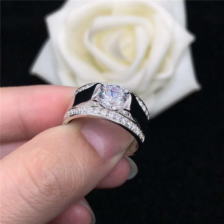 Popular Solid 18k White Gold AU750 Ring 1CT Diamond Engagement Ring For Man Perfect Valuable Birthday Gift For Boy Friend