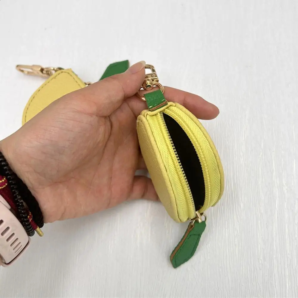 1PCS Yellow Lemon Key Chain Mini Pouch Wallet Girls Coin Purse Women Bag Pendant Leather Keychain Holder Case Cute Small Bags 250530