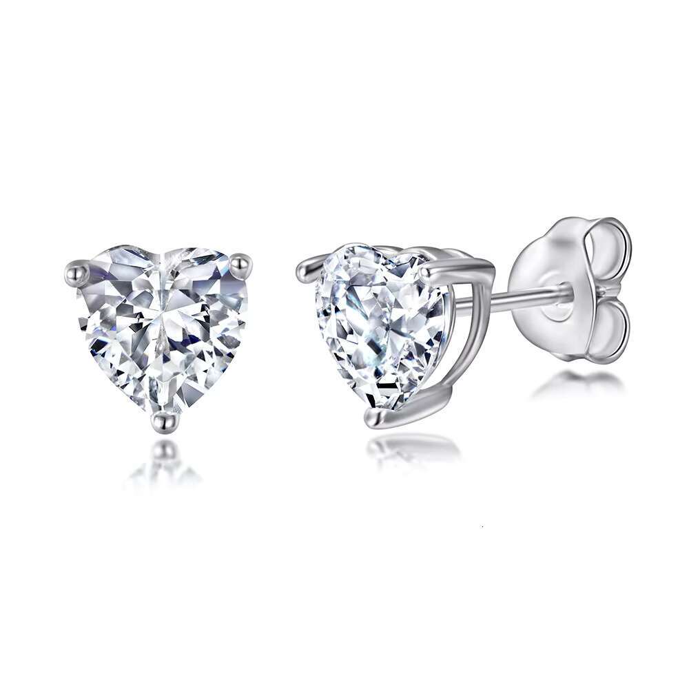 925 Sterling Silver Heart Cut Single Drill Stud Earrings with Moissanite Diamond Pearl Gold-Main Stone Jewelry