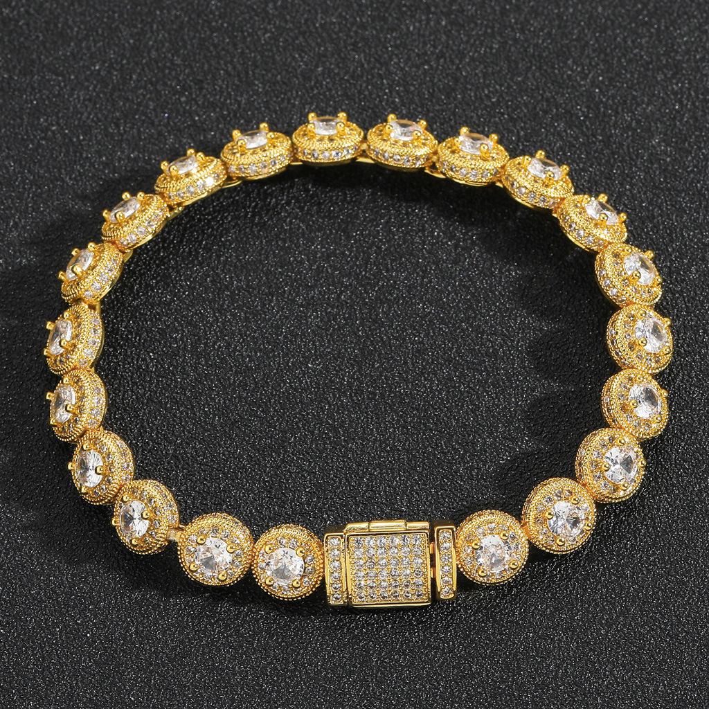 New 8mm Round Rock Candy Bracelet with Micro Paved Moissanite Trendy and Unique Hip-Hop Style for Men moissanite