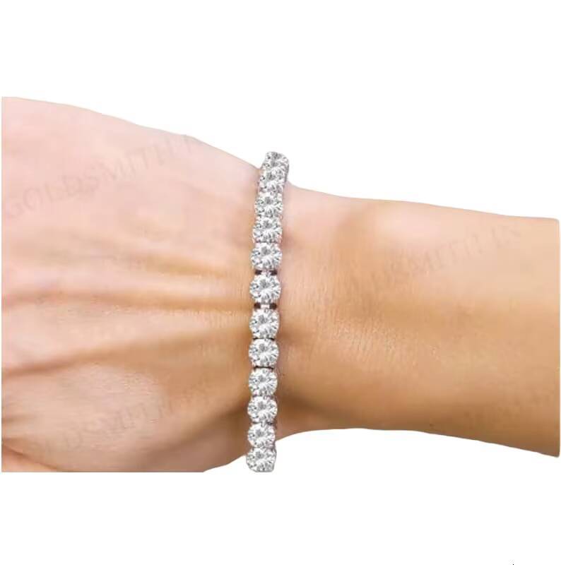 Sterling Sier Chrysolite Tennis Chain D Color VVS 1 Round Cut Bracelet Unisex Jewelry Gift