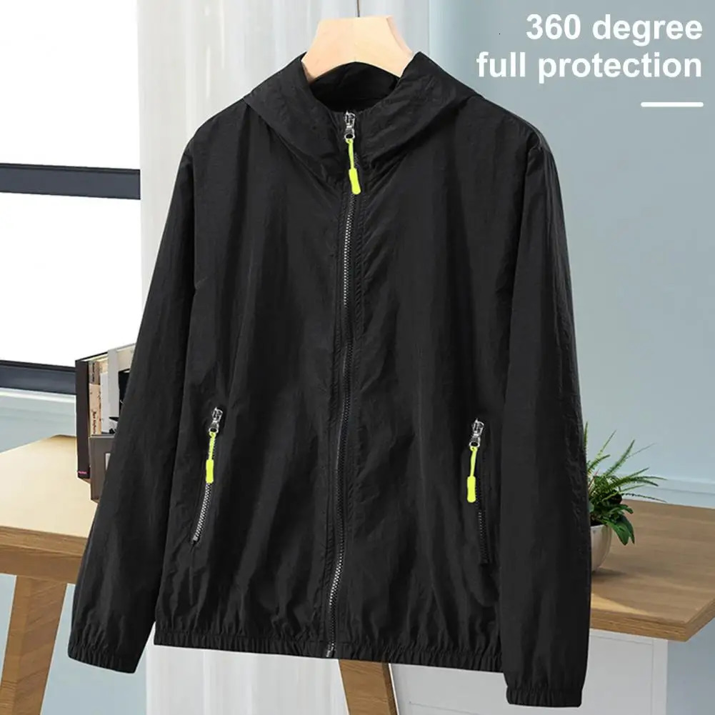Men Women Sun Jacket Waterproof Quick Dry Windbreaker Hooded Fishing Hunting Clothes Full Zipper Side Pockets Jacket 250529