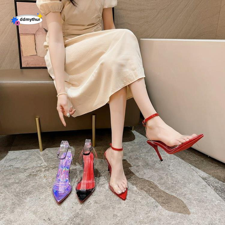 Fashion Sandals for Women 2024 New Summer Pointed Women's Shoes Thin Heel Transparent Strap Open Toe Backless High Heels ddmythur