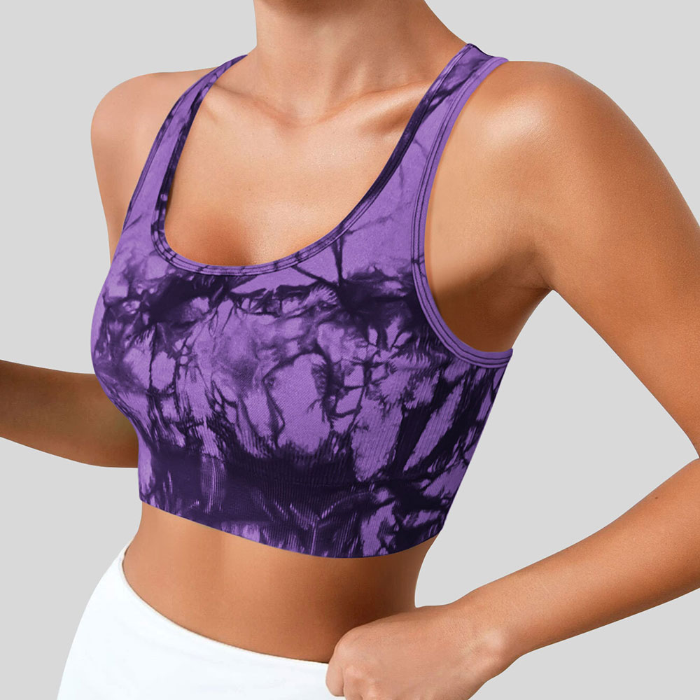 Sports outdoor tie dye seamless high stretch fitness vest with chest cushion for women